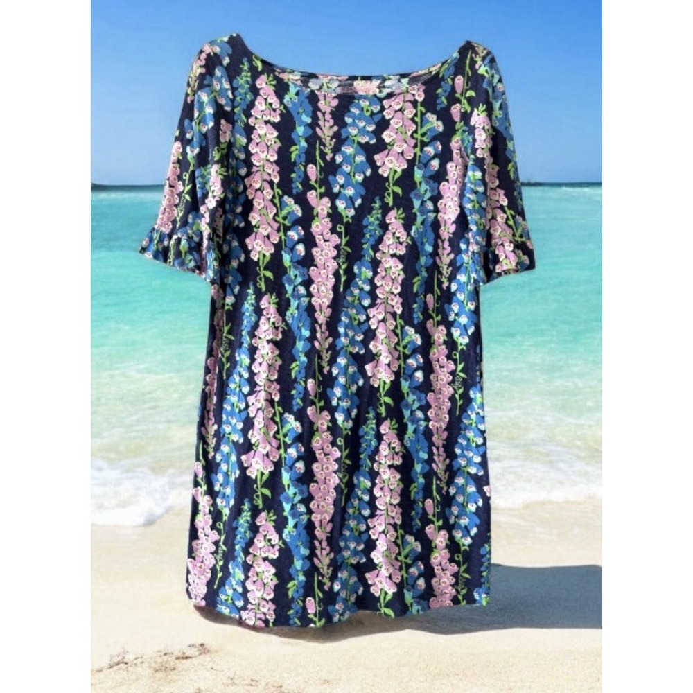 Lilly Pulitzer Ruffle sleeve Navy Pink Floral‎ cotton mini Dress Size Small